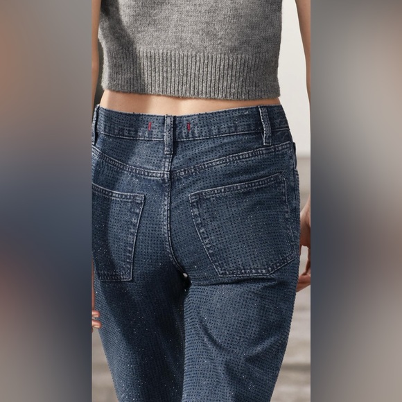 Zara Women High Waist Bootcut Rhinestone Embellished Jeans 2024 - Picture 6 of 15